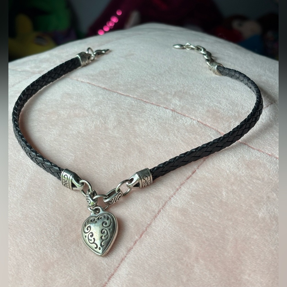 Solid Silver Heart Pendant Black Braided Necklace - image 2